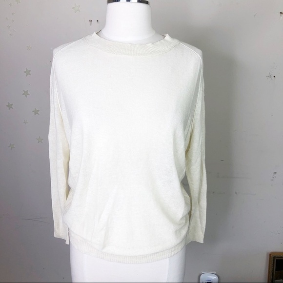 INHABIT cream linen crew neck light weight sweater - Picture 3 of 15